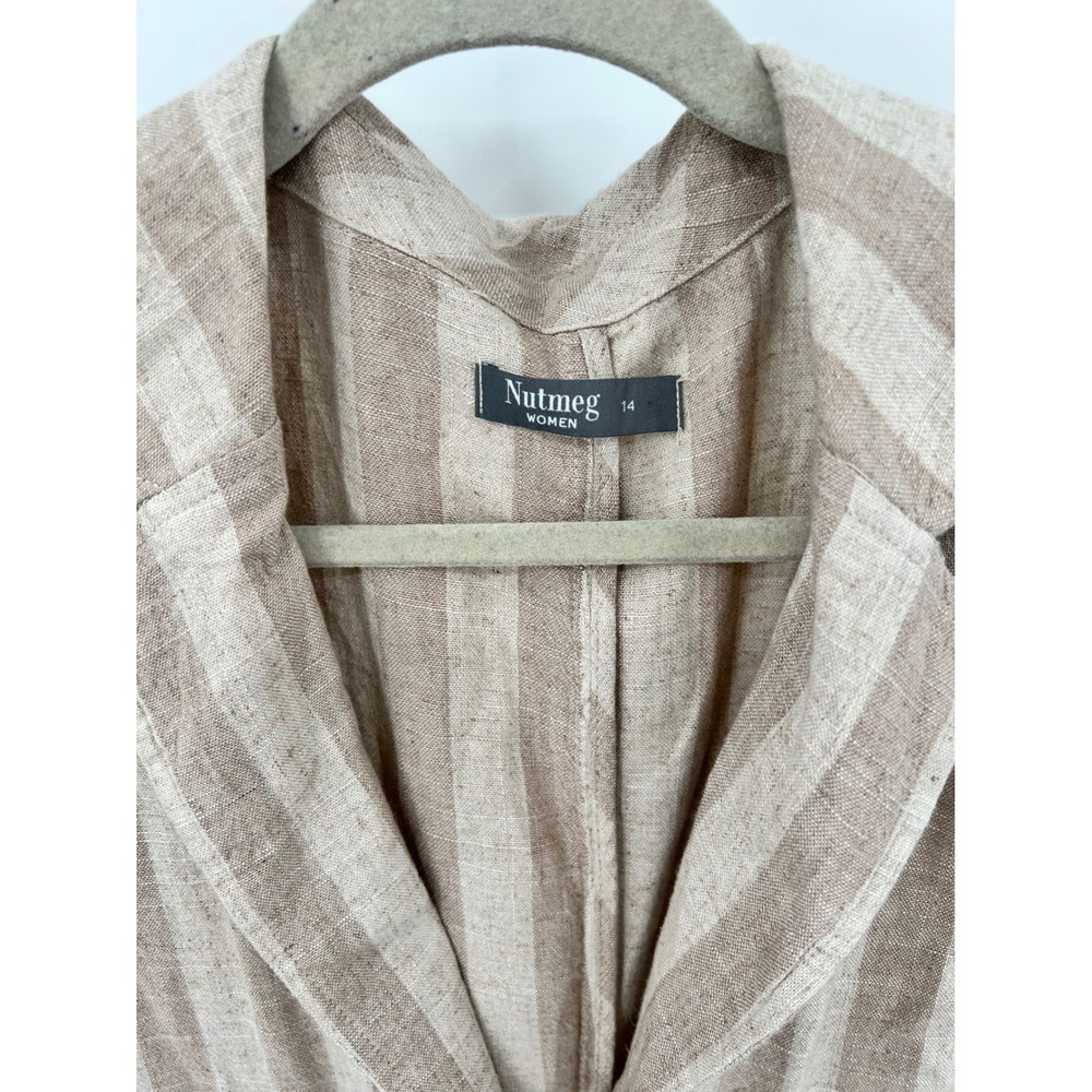 Nutmeg Tan Beige Striped Linen Blend Single Button Blazer Jacket Size US 10 - Picture 2 of 8